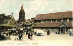 VINTAGE POSTCARD Honfleur the Church Holy Catherine and Market