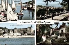 POSTAL MODERNA la oveja del pastor de la opinión de barcos de navegación de Houlgate la playa tiene alta marea el molino de Landry