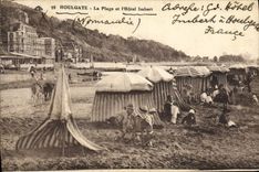 POSTAL Houlgate de la VENDIMIA la playa y la mula del asno de los niños del lmbert del hotel