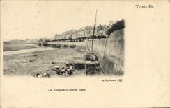 VINTAGE POSTCARD Trouville On Mer the Drums has low tide Boat