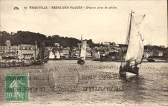 VINTAGE POSTCARD Trouville queen of the beaches departure for the sin Boats