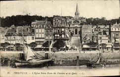 VINTAGE POSTCARD TrouvilleL' church Our lady of the victories and the quays Boats