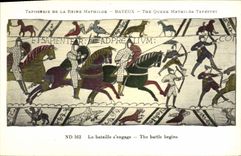 CPA Tapisserie de la reine mathilde Bayeux La bataille s'engage