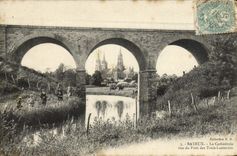 POSTAL Bayeux de la VENDIMIA la catedral vista del puente del Sinning de tres de las linternas pescados de los niños