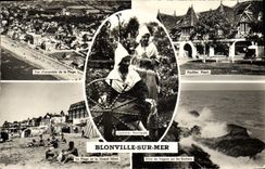 CPM Blonville Sur Mer Vue d'ensemble de la plage Pavillon fleuri La plage et le grand hotel Effet de vagues Costumes 