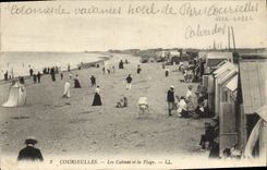 VINTAGE POSTCARD Courseulles Cabins and the Beach