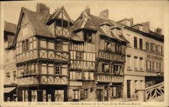 Casas de las mujeres mayores de Lisieux de la POSTAL de la VENDIMIA del lugar del mercado a la mantequilla