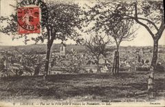 POSTAL Lisieux de la VENDIMIA visto en la ciudad tomada a través de los manzanos