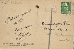 VINTAGE POSTCARD Luc on sea the town hall and water mirror of the park