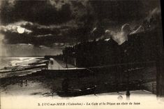 VINTAGE POSTCARD Luc on sea the hold and the dam with the moonlight