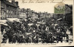 República de los mercados de Lisieux de la POSTAL de la VENDIMIA en la TAPA de los caballos