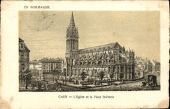 CPA Caen L'Eglise et la Place St Pierre 