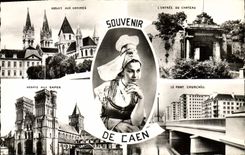 CPM Caen Abbaye aux hommes L'entree du chateau Abbaye aux dames Le pont Chruchill