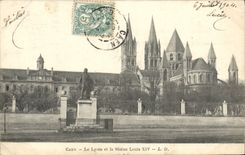 VINTAGE POSTCARD Caen College and the Statue Louis XIV