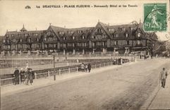 VINTAGE POSTCARD Deauville flowered beach normandy hotel and tennis