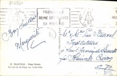 Playa florecida Deauville de la POSTAL de la VENDIMIA una esquina de la playa al club de yate