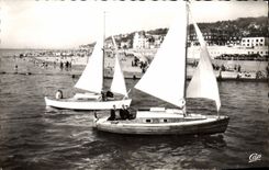 VINTAGE POSTCARD Deauville Trouville sailing ships entering the basin Boat