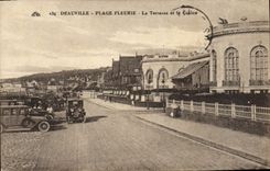 VINTAGE POSTCARD Deauville flowered Beach the terrace and the casino