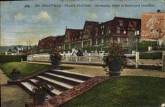 VINTAGE POSTCARD Deauville flowered Beach normandy hotel and Cornuche boulevard