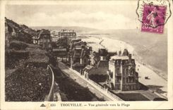 Opinión de Trouville Deauville de la POSTAL de la VENDIMIA hacia la playa