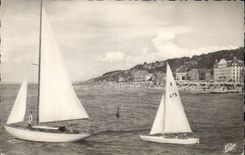 POSTAL Trouville de la VENDIMIA que la reina de las playas navega y el barco de la playa