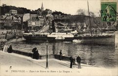 Salida de Trouville de la POSTAL de la VENDIMIA del barco de los tambores de Le Havre