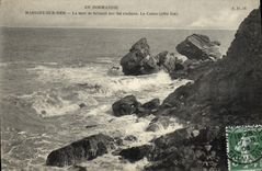 VINTAGE POSTCARD In Normandy Marigny on sea sea breaking on the rocks