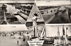 MODERN CARD Ouistreham Riva Bleated the beach the port the canal Pin up