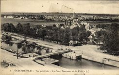 VINTAGE POSTCARD Ouistreham View the revolving bridge and the city