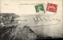 CPA Port En Bessin La ville et l'avant port Bateaux