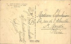 Puerto de la POSTAL de la VENDIMIA en Bessin la torre y los embarcaderos de Vauban antes de los barcos portuarios