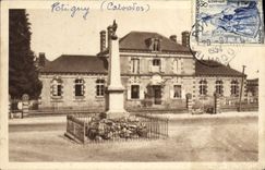 VINTAGE POSTCARD Potigny the town hall and the war memorial