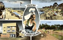 CPM St Aubin sur Mer Plage Tennis Hotel Bar Restaurant Coiffe Folklore