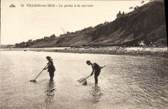 VINTAGE POSTCARD Villers On Sea Fishing with shrimp