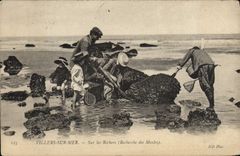 CPA Villers Sur Mer Sur les Rochers Recherche des moules