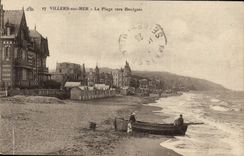 POSTAL Villers de la VENDIMIA en el mar la playa hacia Houlgate