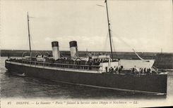 Vapor París de Dieppe de la POSTAL de la VENDIMIA que hace el servicio entre Dieppe y el barco de New Haven