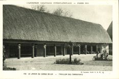 VINTAGE POSTCARD Fair Colonial International Paris 1931 Le jrdin of Congo Blege House of transport