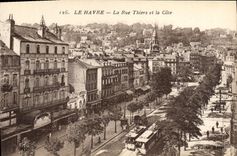 POSTAL Le Havre de la VENDIMIA la calle Thiers y la dimensión