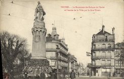 CPA Troyes Le Monument des Enfants de l'Aube et l'entree de la ville par la rue Thiers