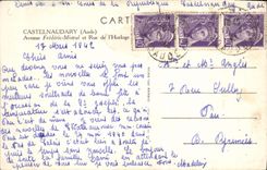 VINTAGE POSTCARD Castelnaudary Avenue Frederic Mistral and street of the clock Hotel of Citroen France