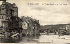 VINTAGE POSTCARD Espalion the Old Town hall and the old bridge