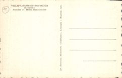 VINTAGE POSTCARD Villefranche De Rouergue arcades and Hotel Renaissance