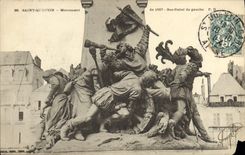 VINTAGE POSTCARD Saint Quentin Monument of 1557 Low relief of Militaria left
