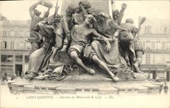 VINTAGE POSTCARD Saint Quentin Behind of Monument of 1557