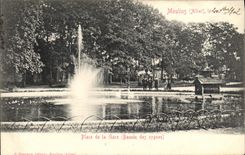 VINTAGE POSTCARD Moulins Place of the Station Basin of the swans