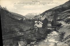 CPA Les Alpes Aiguilles Station Estivale Vue generale Les bords du Guil Usine electrique et les iles du reve