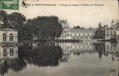 VINTAGE POSTCARD Palate De Fontainebleau the Pond with Carps and house of the Emperor