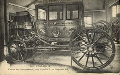 La POSTAL Versalles Musee de la VENDIMIA de los coches transporta a embajadores debajo de Napoleon 1r y de Napoleon III