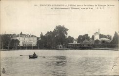VINTAGE POSTCARD Enghien Les Bains the Hotel of the House the Chinese Kiosk and hydropathic establishment seen of the lake